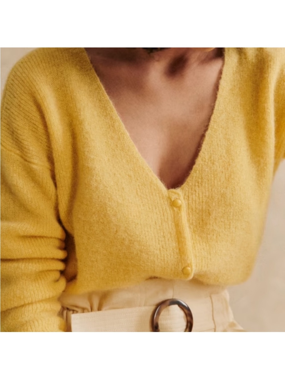 Sezane Barry cardigan Yellow V-Neck Button Front Sweater